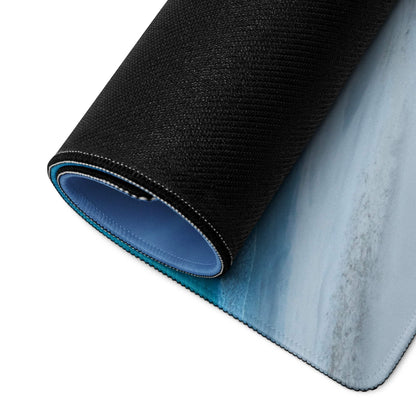 Coastal Ocean Blue Sunset Serenity gaming mouse pad with black textured blue gradient stitched edges
