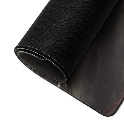 Epic Dark Fantasy Battle Scene gaming mouse pad backside with black textured fabric, stitched edges, smooth dark underside and non-slip surface