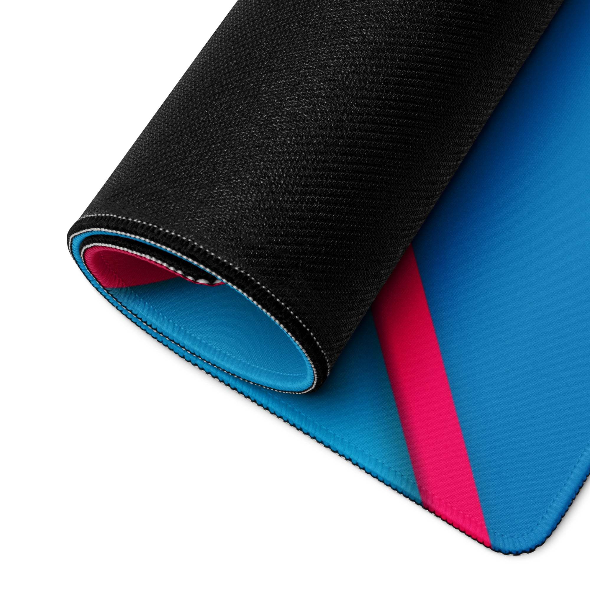 Large geometric blue pink gaming mouse pad with non-slip base