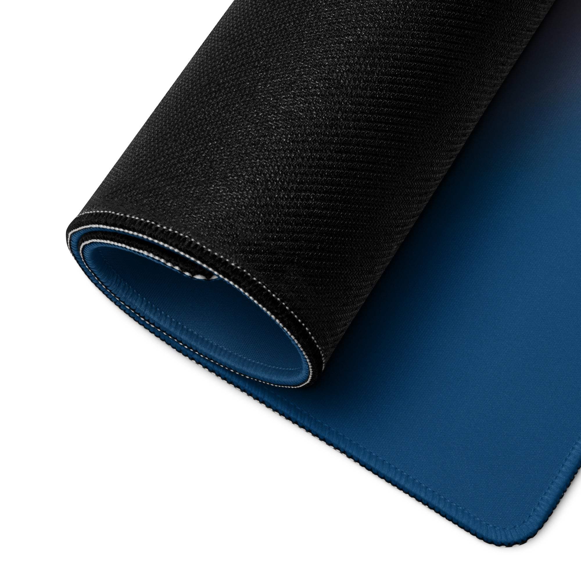 Black and navy blue Cosmic Planet gaming mousepad with stitched edges