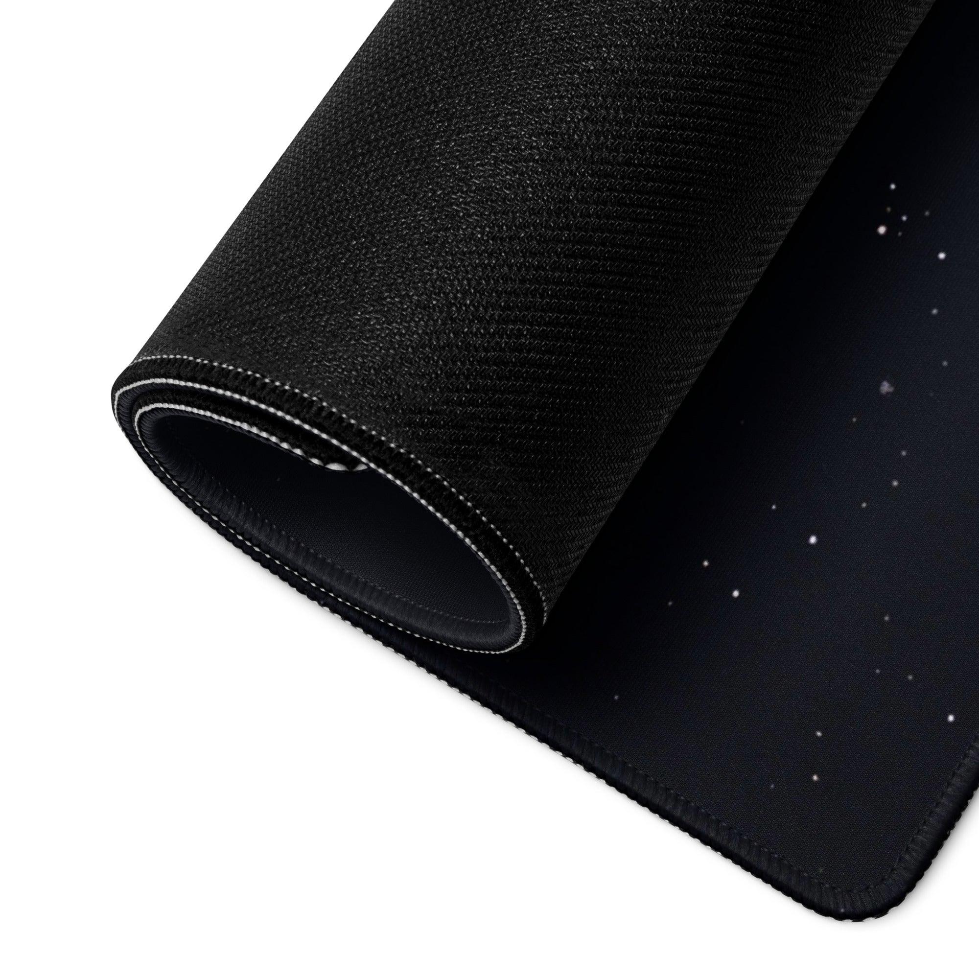 Large Celestial Moon Midnight Black gaming mouse pad with starry texture