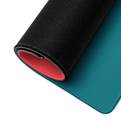 Teal black geometric gaming mousepad with red lining stitched edges