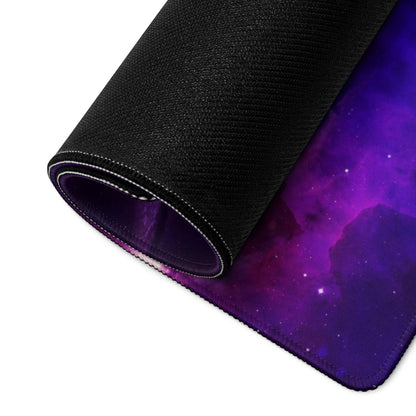 Rolled-up cosmic purple nebula large gaming mouse pad with stars