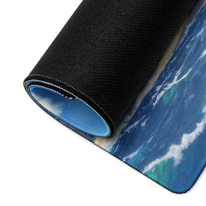 Black rolled-up Vibrant Ocean Island gaming mousepad with wave design