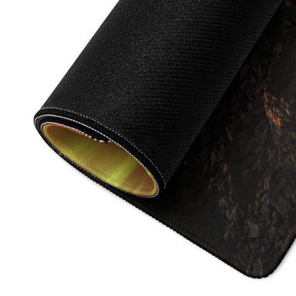 Black textured gaming mousepad with epic mountain coastline sunset glow