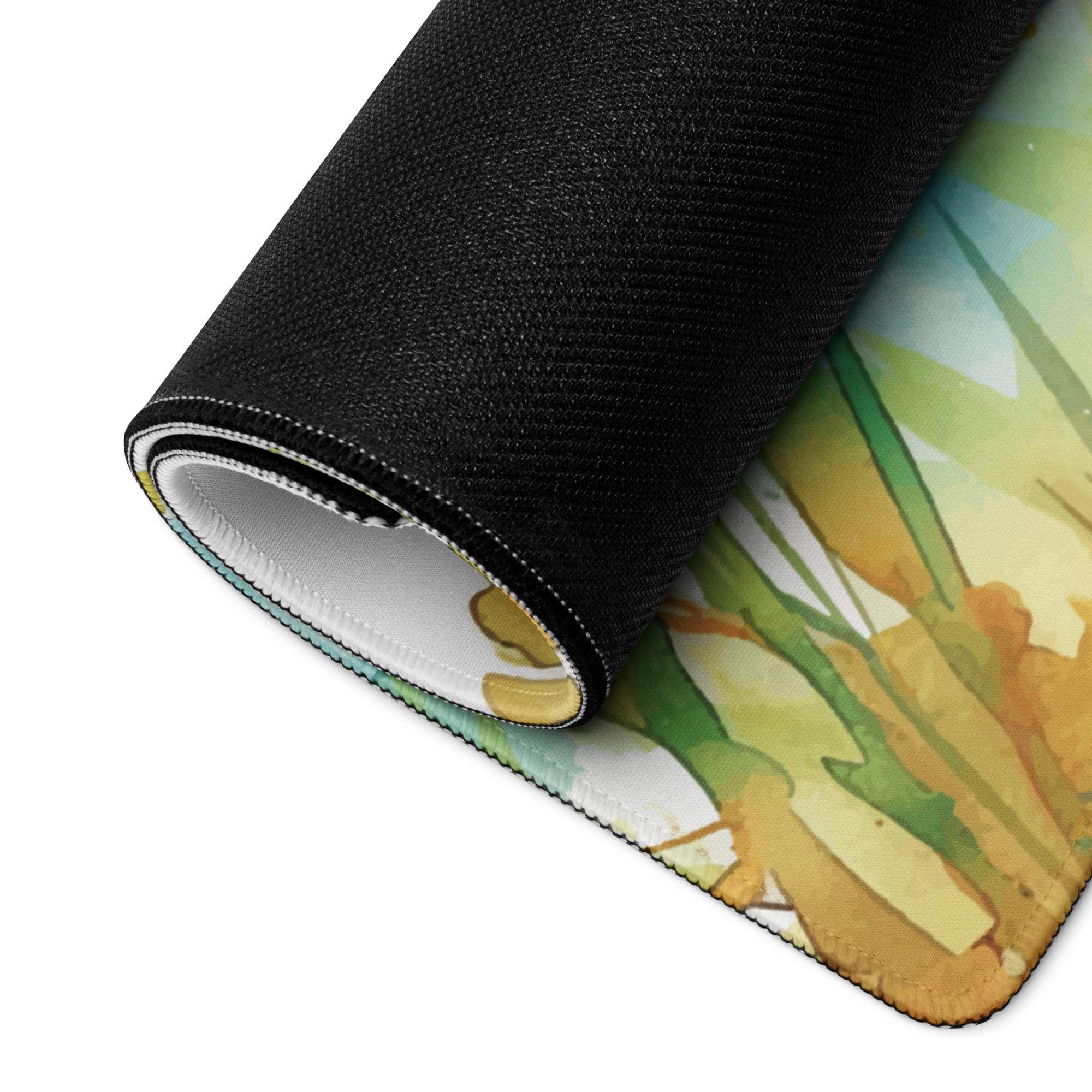 Rolled watercolor grass reeds gaming mouse pad, large non-slip
