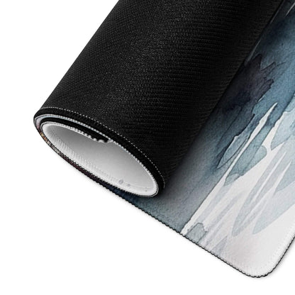 Black and white watercolor lighthouse coast gaming mouse pad with textured edges