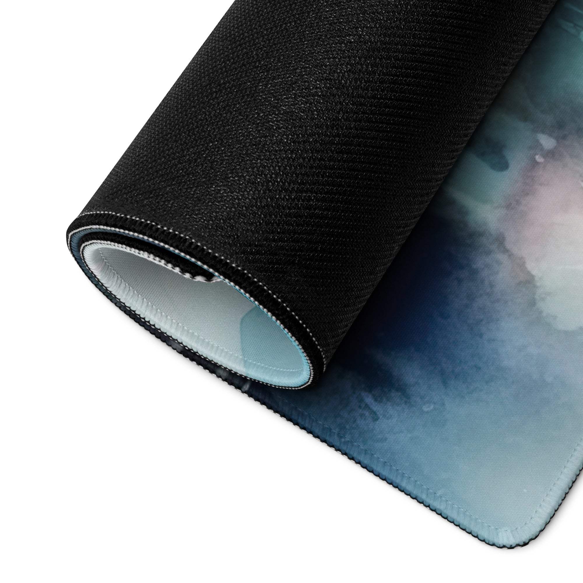 Black textured watercolor mountain gaming mousepad in cool blue tones
