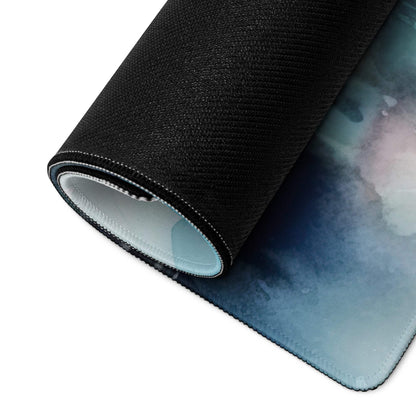Black textured watercolor mountain gaming mousepad in cool blue tones