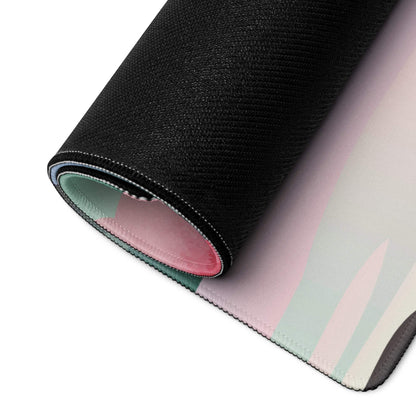 Rolled-up pastel pink mint green striped gaming mousepad non-slip base