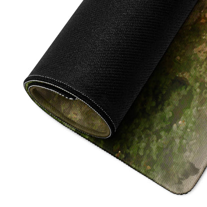Black rolled-up Autumn Forest camo gaming mousepad with non-slip base