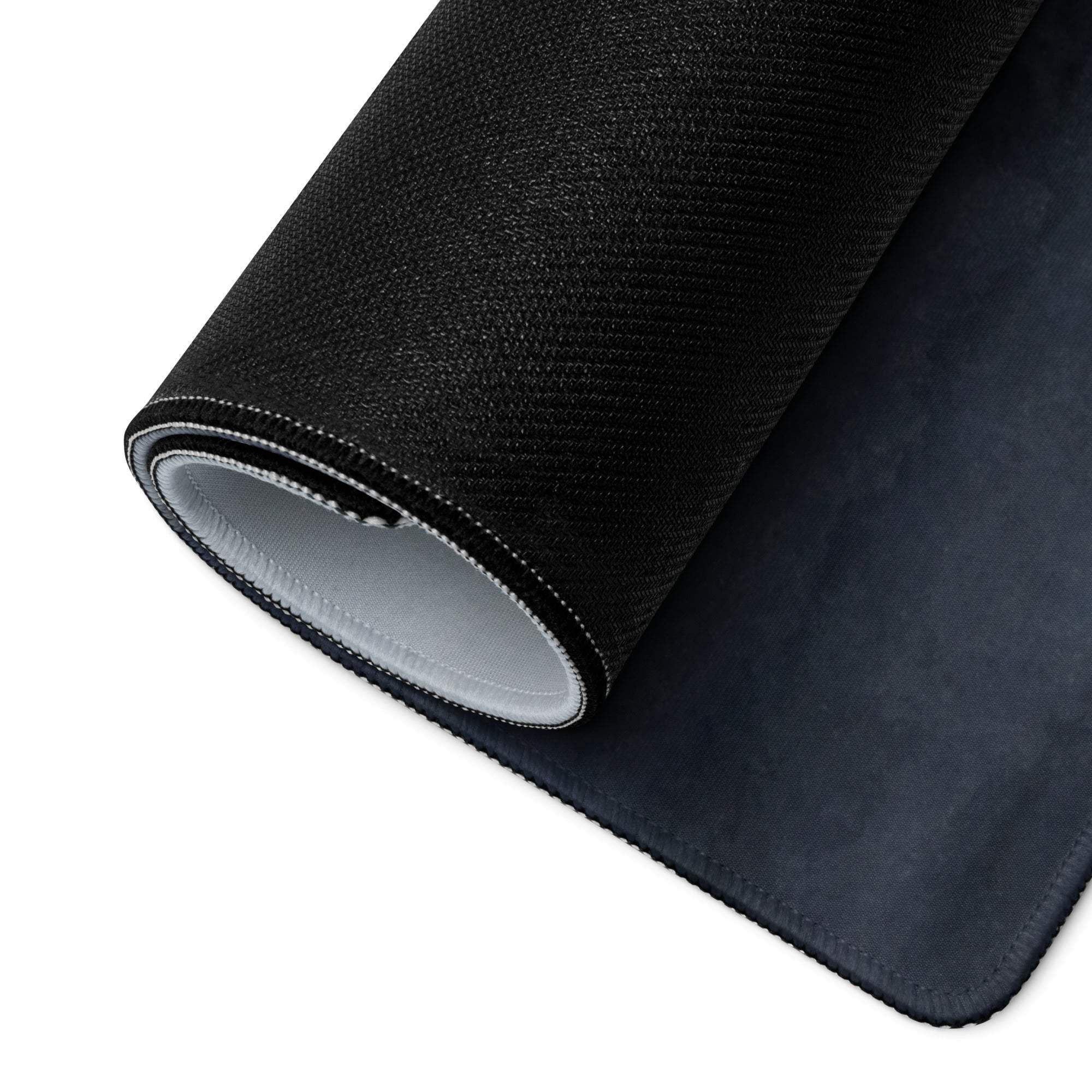 Black textured mousepad back with suede underside and stitched edges