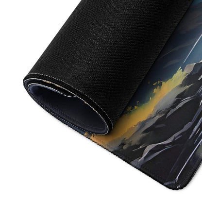 Dreamy fantasy waterfall moonlit gaming mousepad with black textured mountains