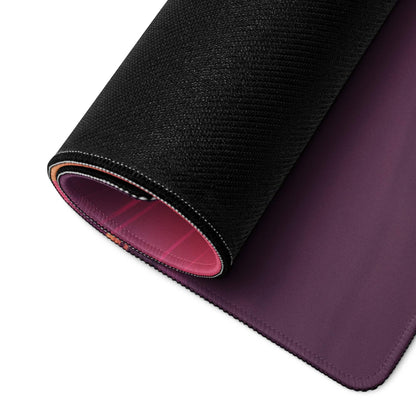 Back of Retro Desert Sunset gaming mouse pad with black textured exterior and purple lining