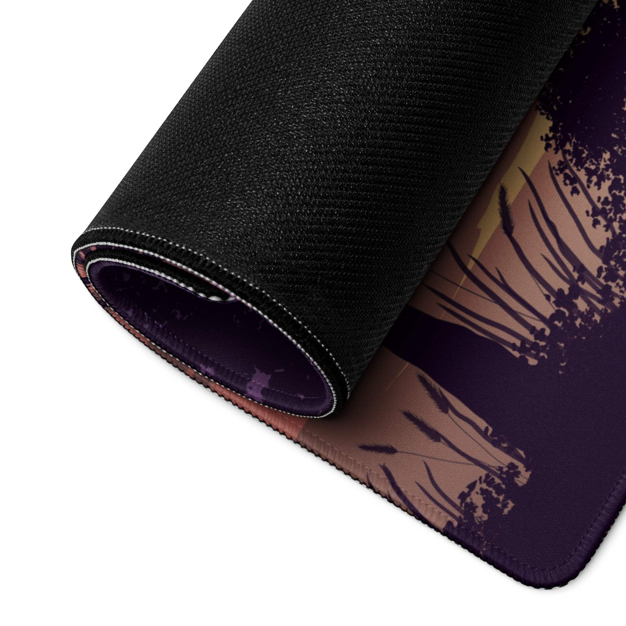 Sunset Silhouette Purple Mood large gaming mouse pad with purple beige tree design