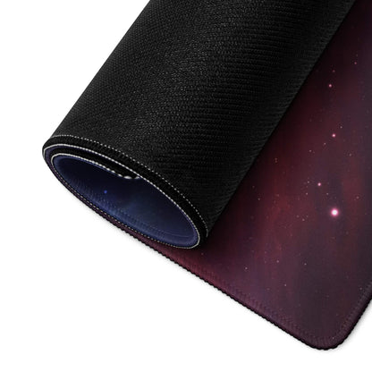 Black cosmic galaxy nebula mousepad with vibrant aurora, edge stitching