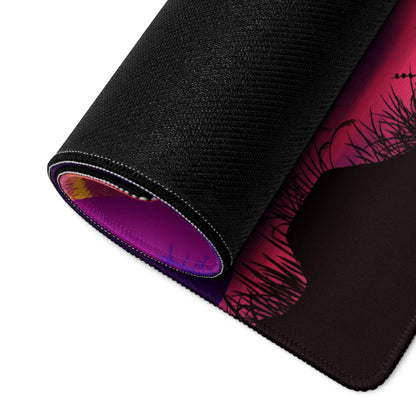 Black gaming mousepad with pink purple sunset mountain grass gradient