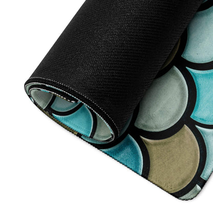 Rolled teal mermaid scale gaming mouse pad with non-slip base