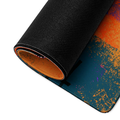 Rolled-up Bold Abstract Art orange teal gaming mouse pad with non-slip backing