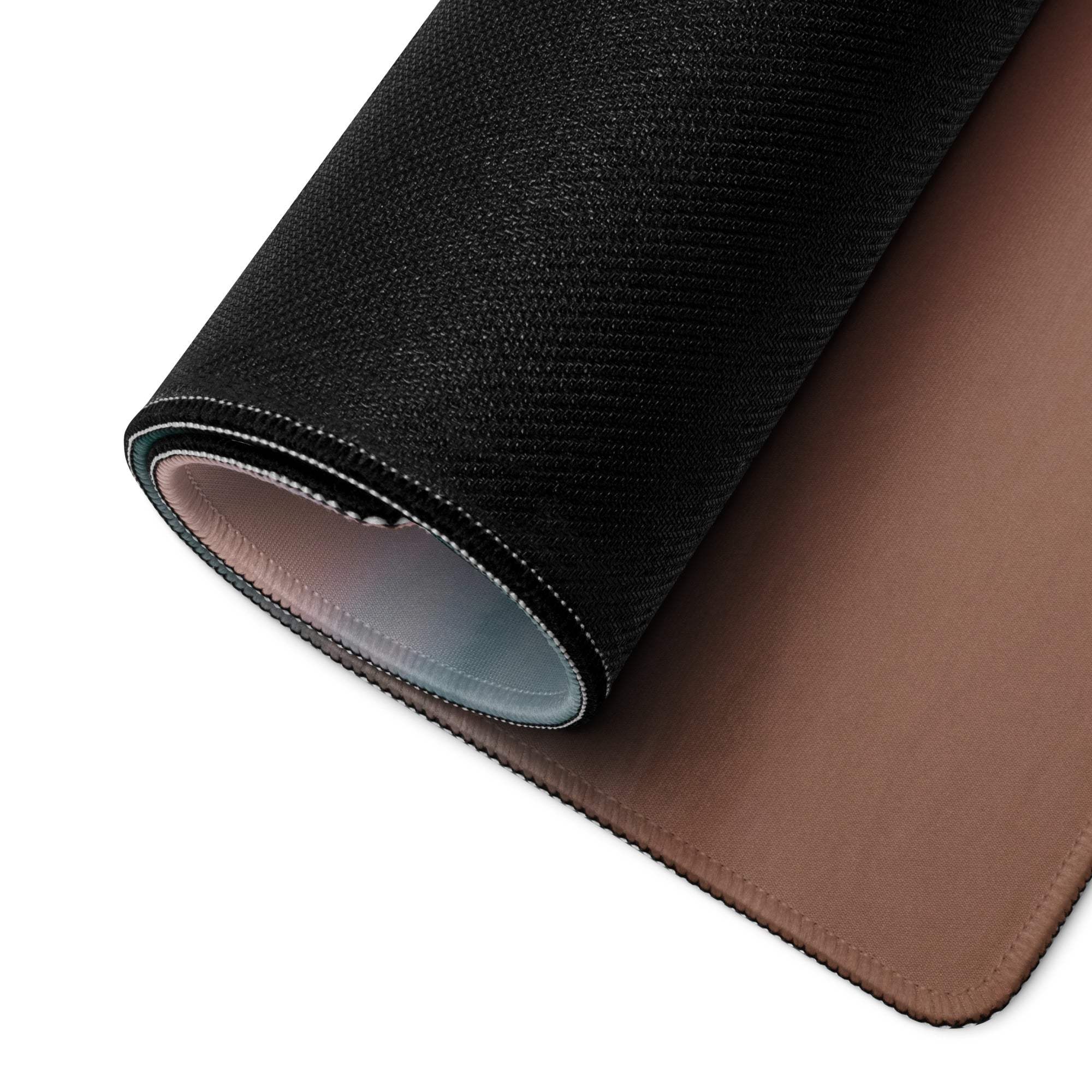 Black and brown dual-sided Serene Sunset gaming mousepad back with non-slip textured base