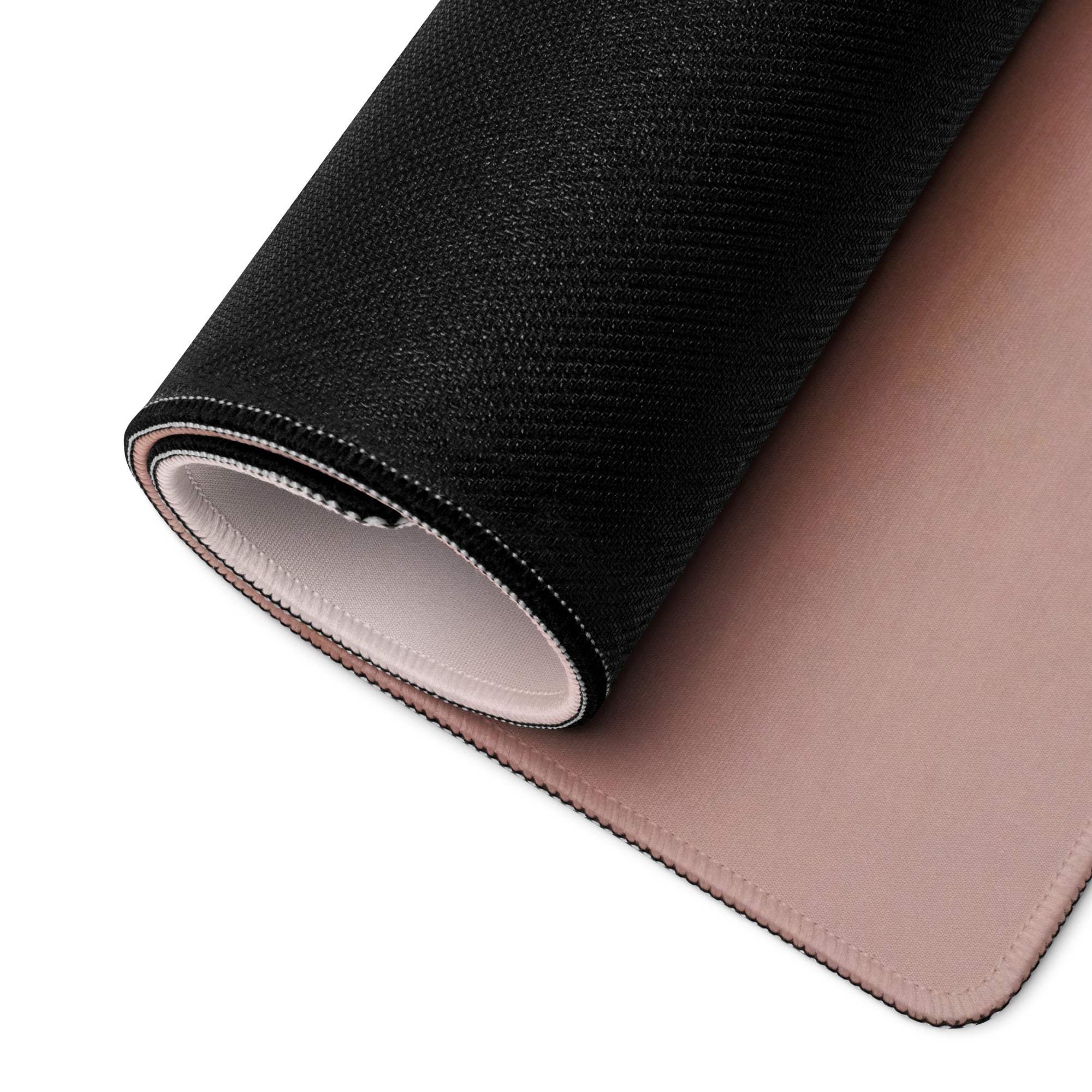 Black and blush pink two-sided large gaming mousepad with stitched edges