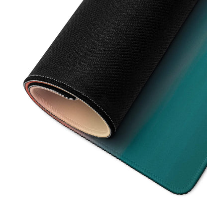 Premium black teal sunset gradient large gaming mousepad with stitched edges