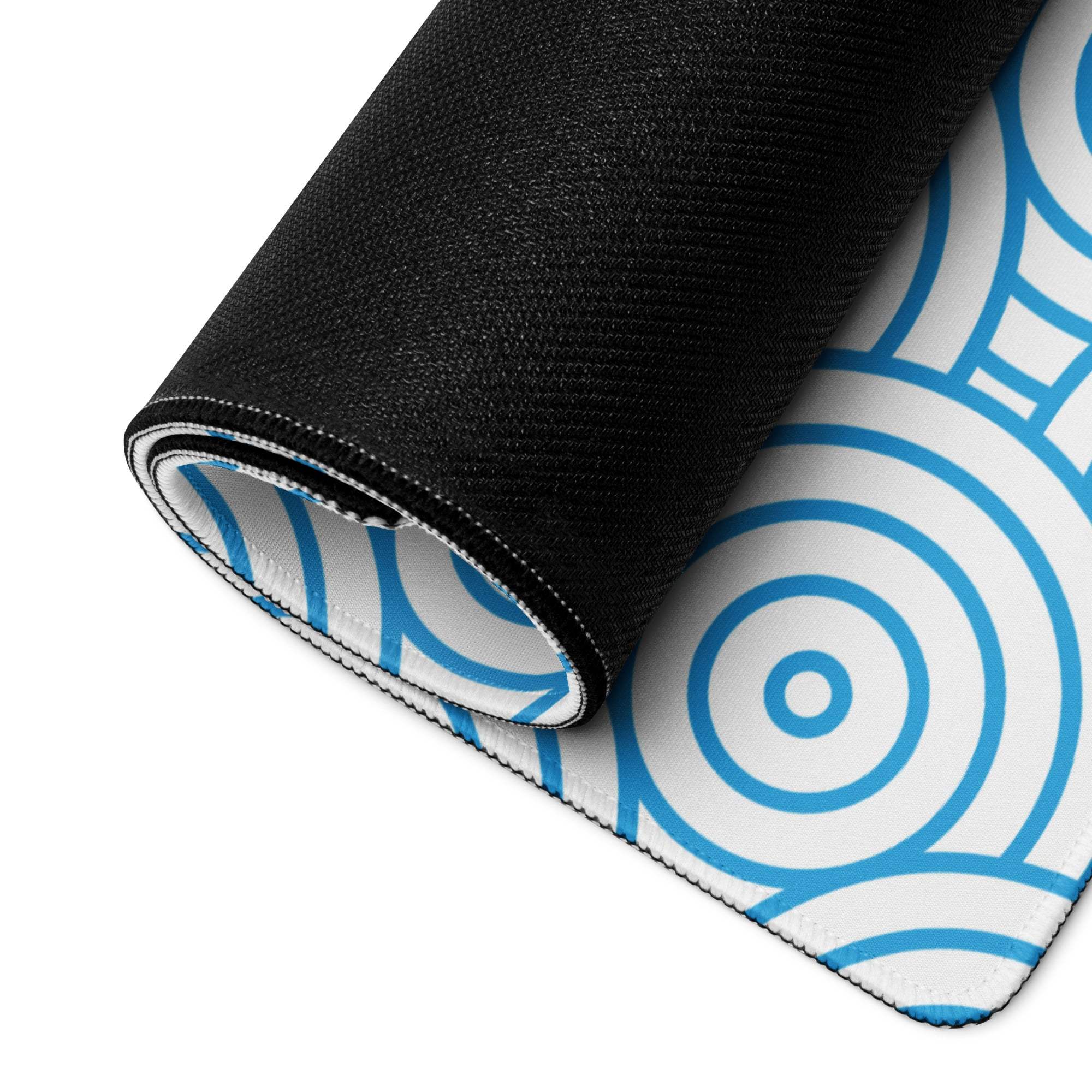 Rolled-up Geometric Spiral Blue Ocean gaming mouse pad with black underside