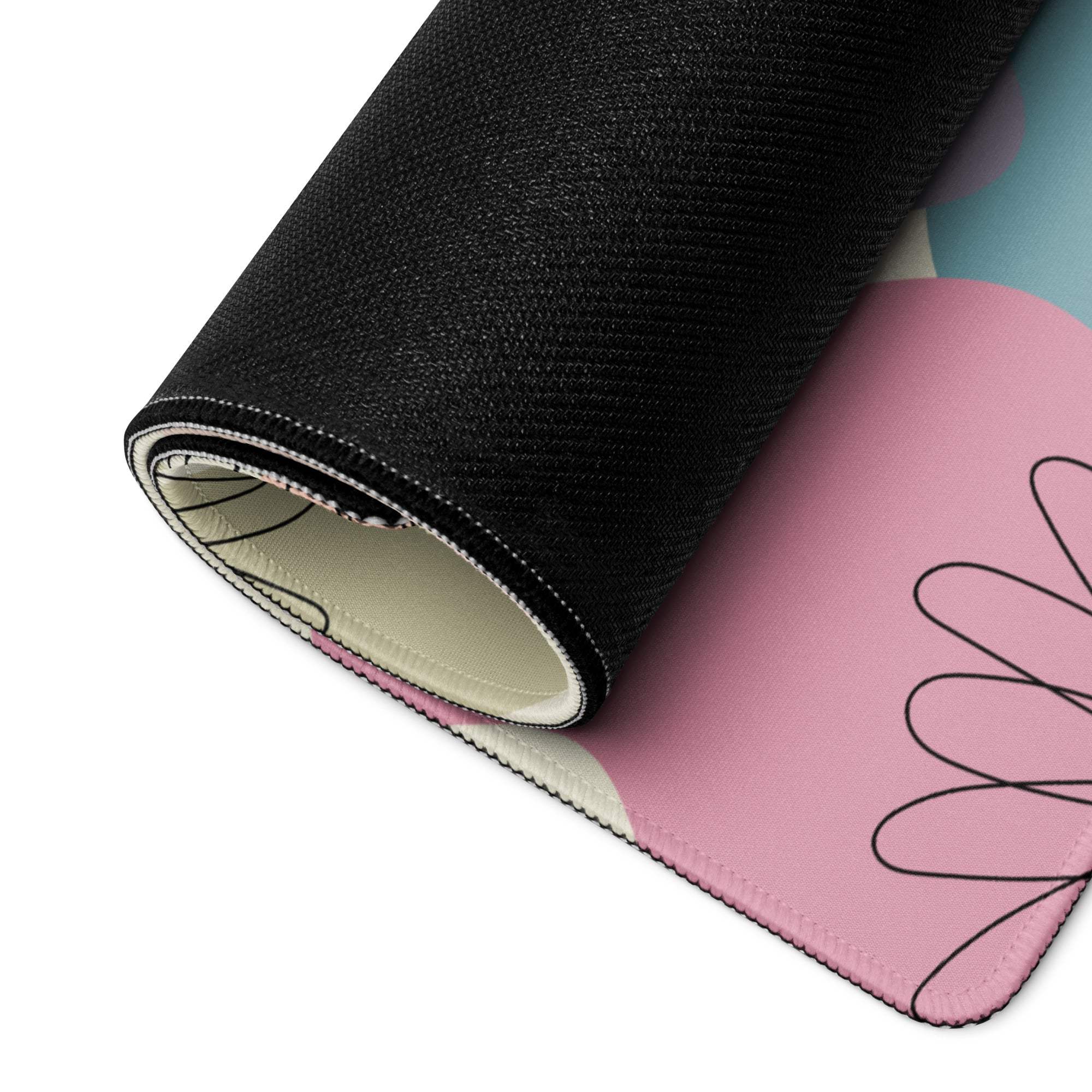 Pink black minimalist floral gaming mouse pad textured fabric surface