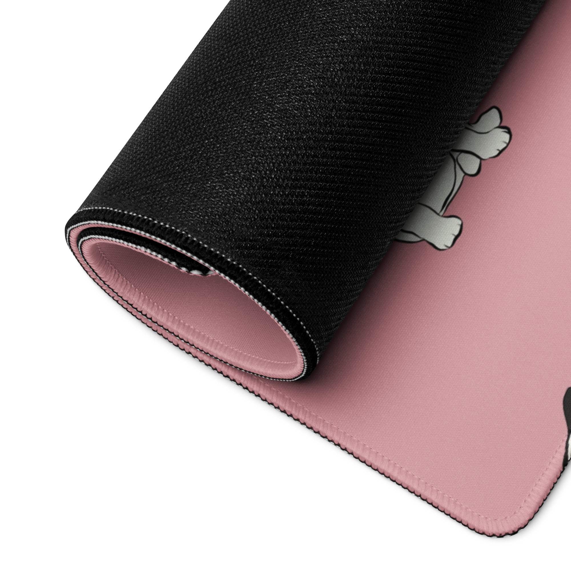 Pink Boston Terrier gaming mouse pad with non-slip base and stitching