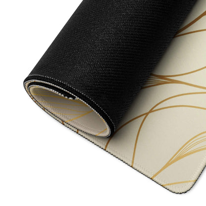 Rolled-up luxury gold abstract lines gaming mouse pad with beige design