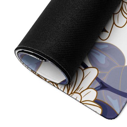 Rolled-up large gaming mousepad with elegant lavender floral design