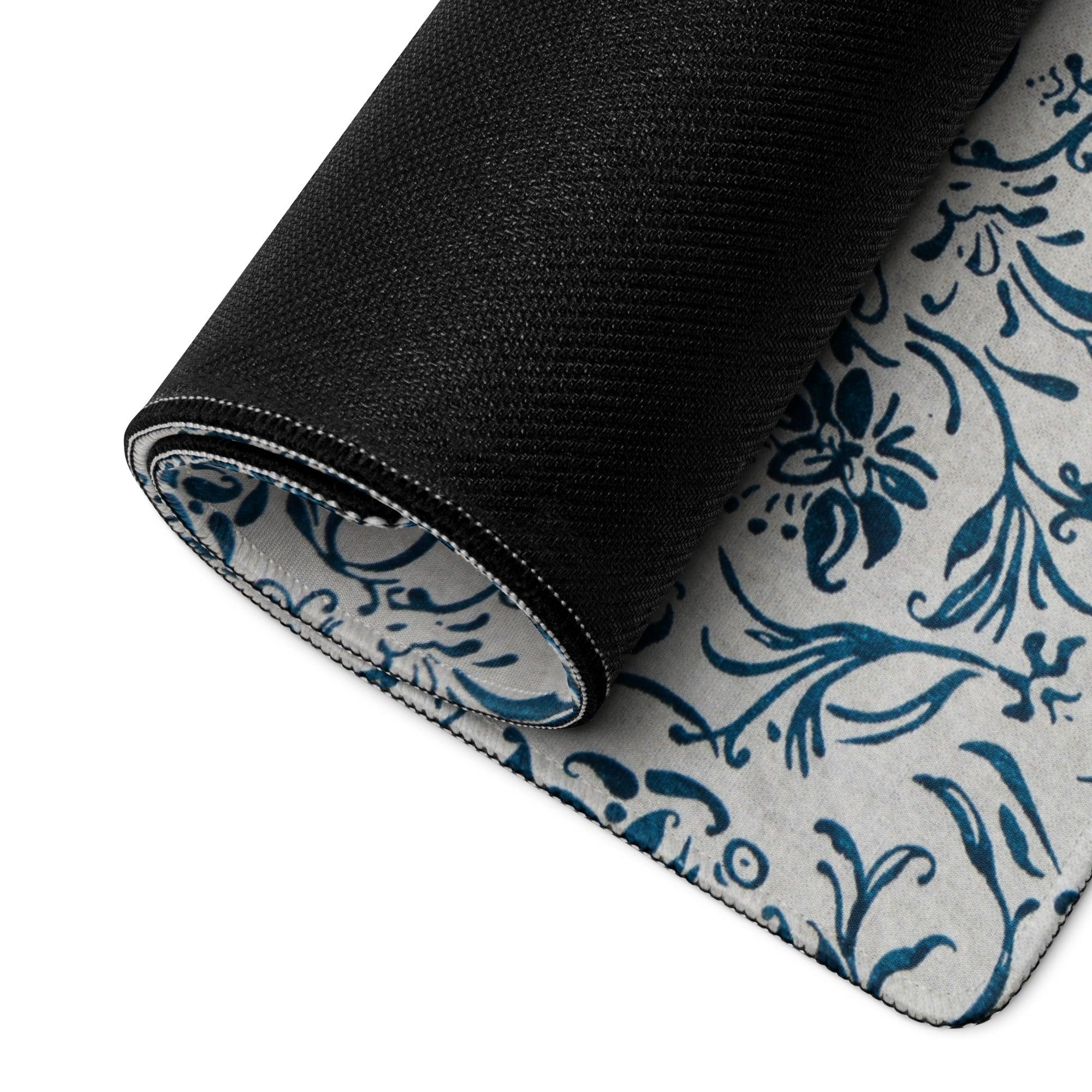 Rolled black blue floral gaming mouse pad large non-slip stitched edge