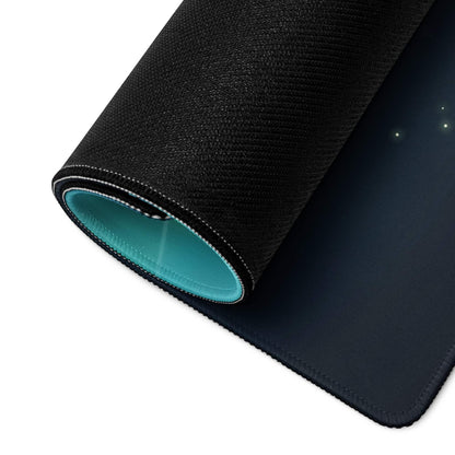 Epic Aurora black textured gaming mousepad with teal lining and starry design