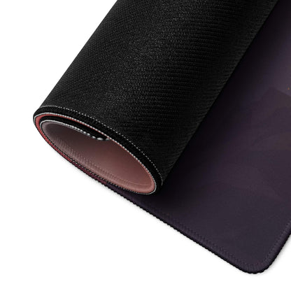 Black textured gaming mousepad with pink lining, sunset mountain design