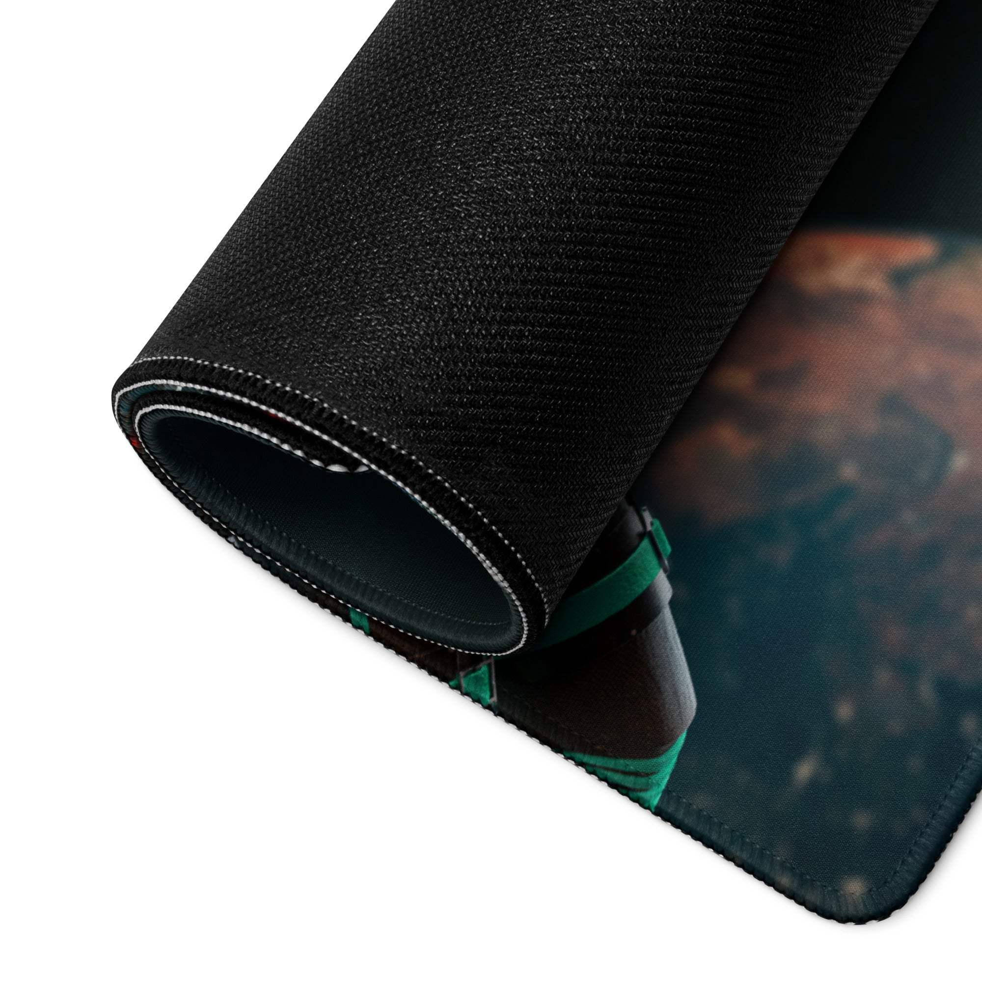 Space Astronaut Adventure large gaming mouse pad with green armored character
