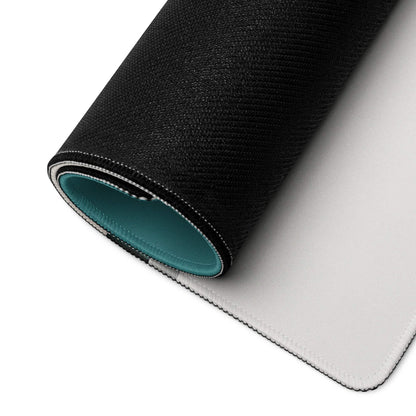 Black textured back of Cozy Winter Teal Night Scene gaming mousepad with teal lining