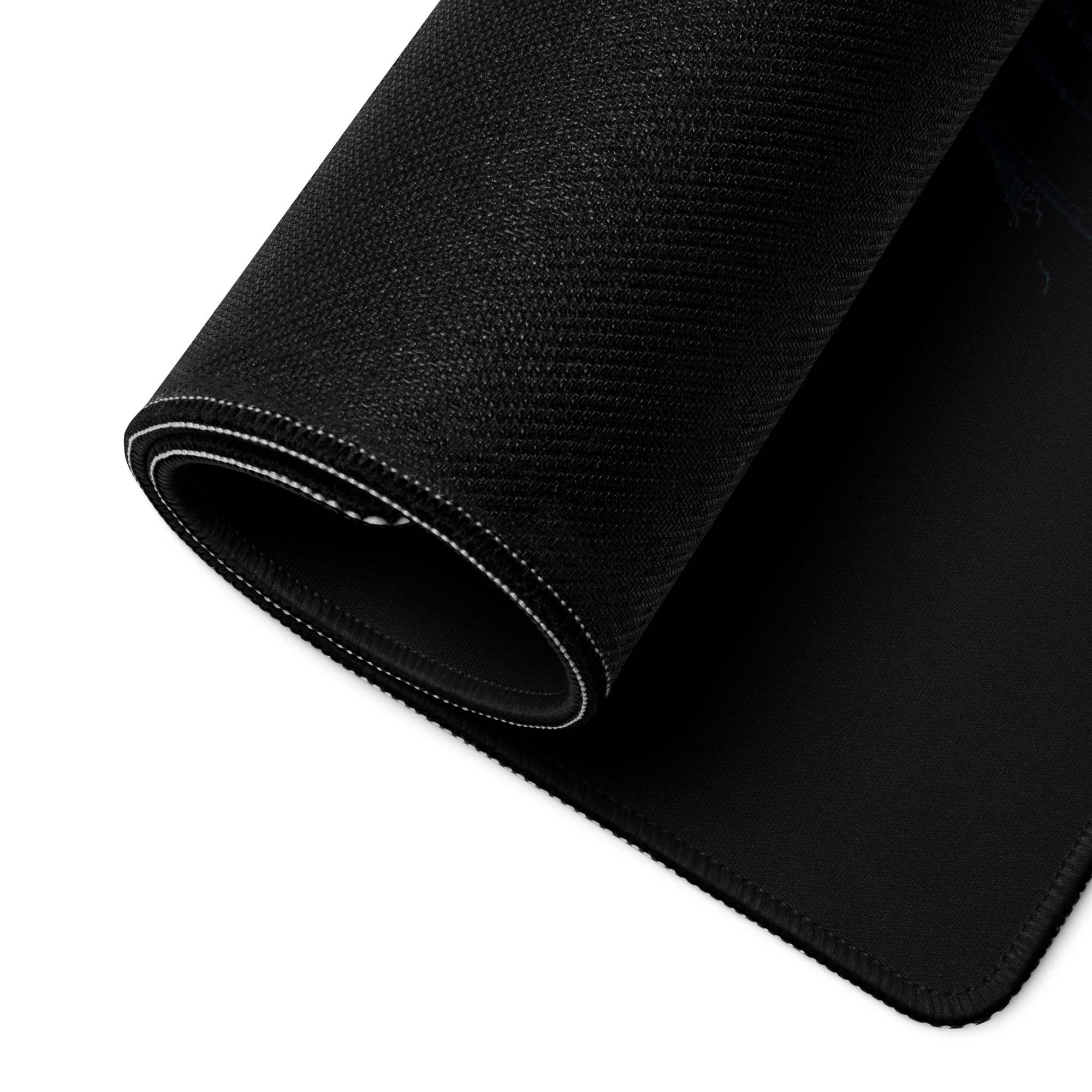 Epic Dark Neon Hooded Figure large gaming mousepad with black textured top and white edge stitching