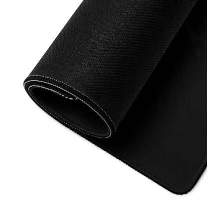 Epic Dark Neon Hooded Figure large gaming mousepad with black textured top and white edge stitching