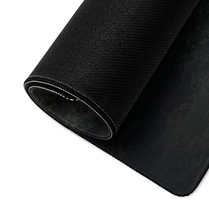 Black textured Mystic Forest Cabin gaming mousepad with stitched edges