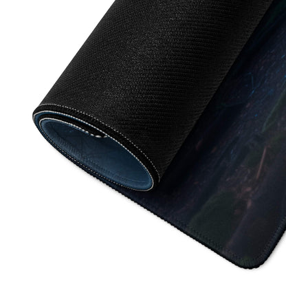 Black textured Epic Blue Neon Forest gaming mousepad with blue lining
