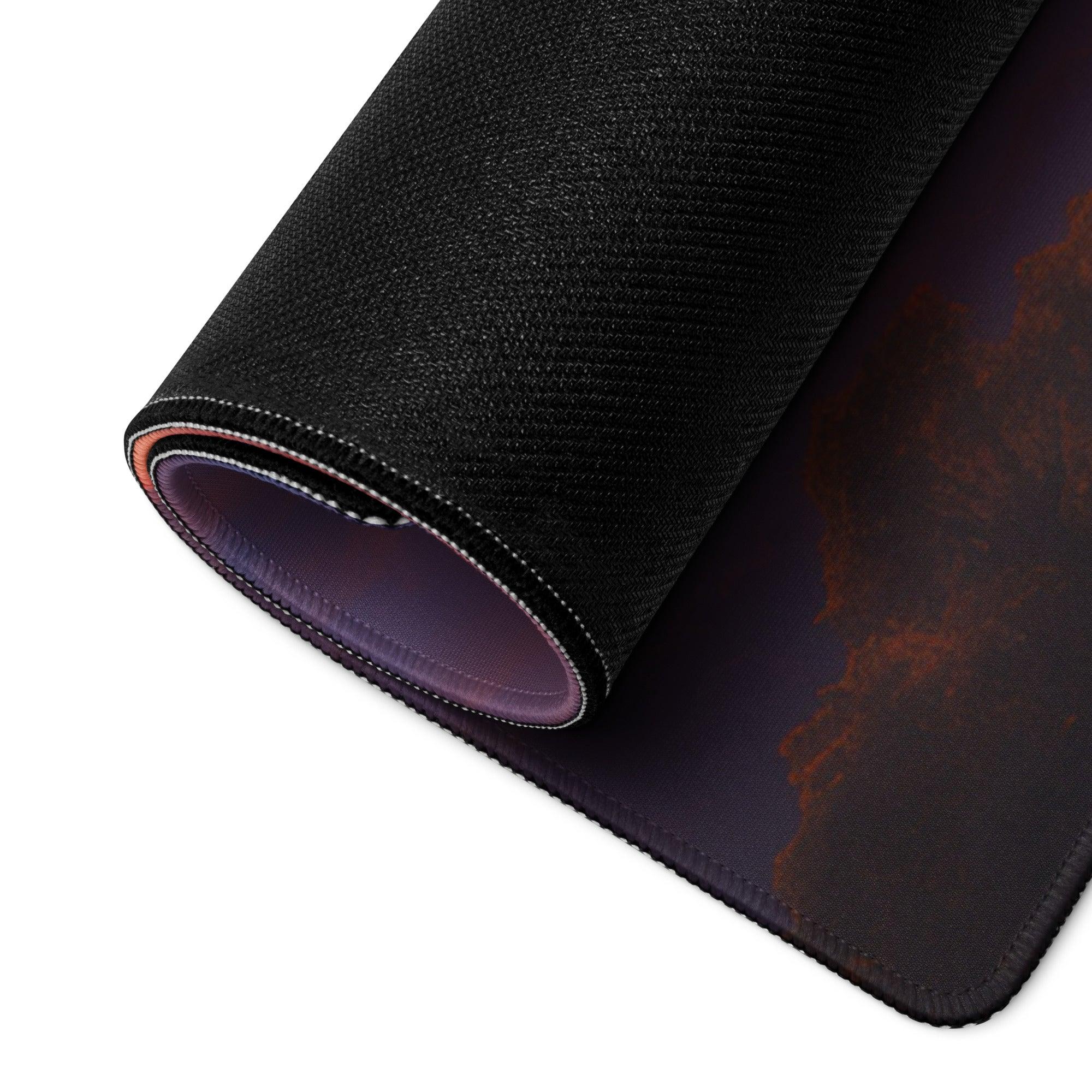 Black textured Sunset Mountain Range gaming mouse pad with purple-orange gradient
