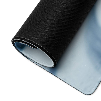 Winter Snow Village large gaming mousepad back with black textured top and light blue lining