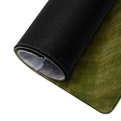 Black and olive green textured gaming mousepad with mountain landscape