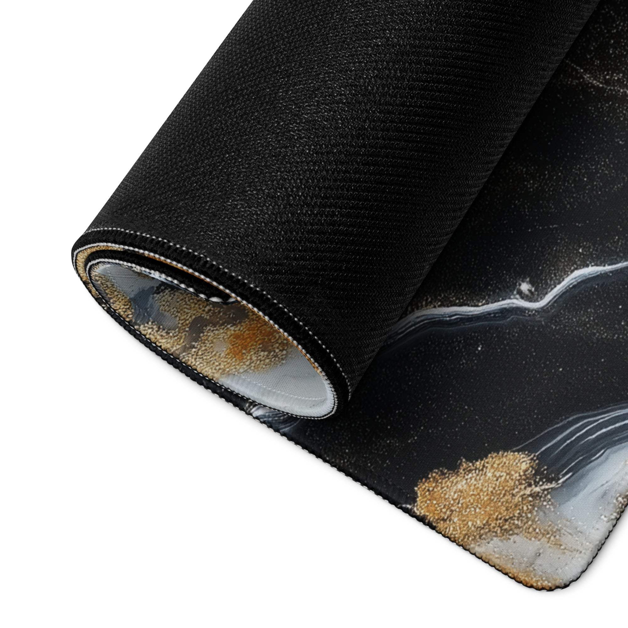 Lux marble style black gaming mouse pad with gold silver swirls
