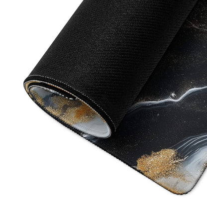 Lux marble style black gaming mouse pad with gold silver swirls