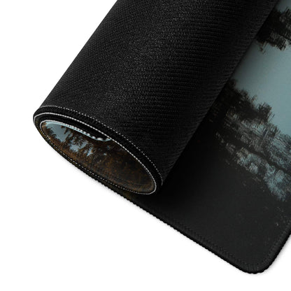 Black textured gaming mousepad with dark calm nature scene print