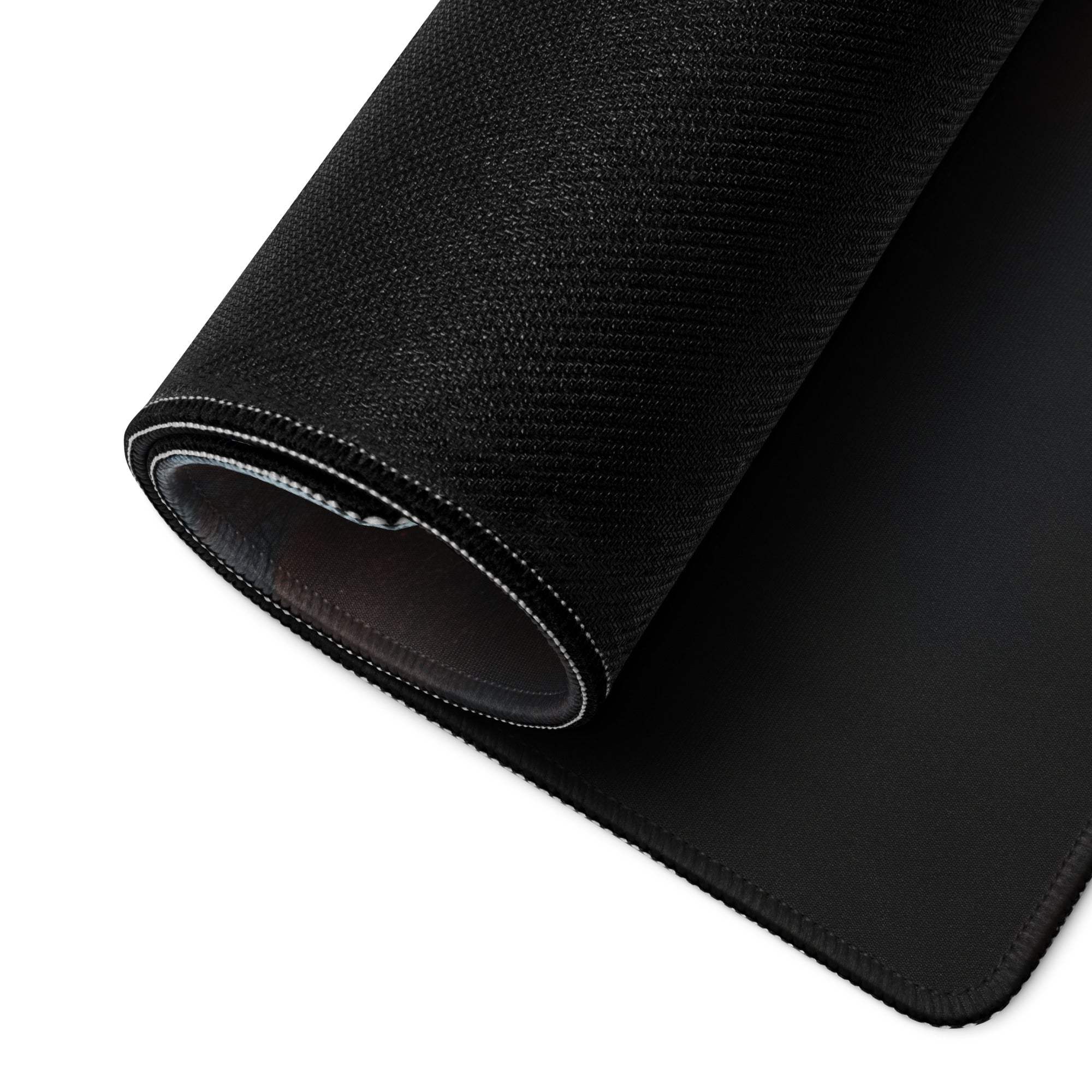Black textured gaming mousepad with stitched edges, Dark Forest Night theme