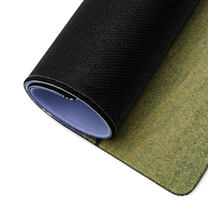 Black textured green camo gaming mouse pad with blue lining and calm sky blue non-slip base