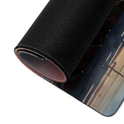 Black textured wooden planks stars mousepad with stitched edges