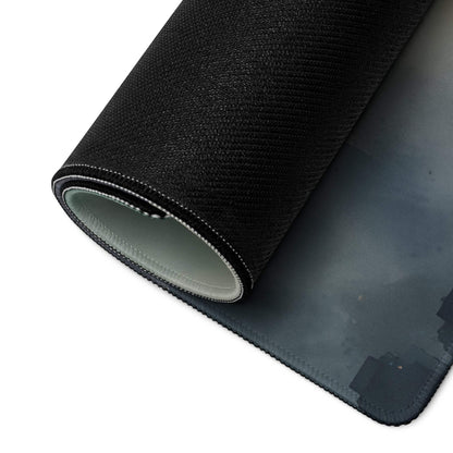 Black textured urban skyline gaming mousepad with stitched edges